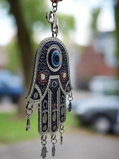 Pewter Hamsa with Evil Eye & Elephant – Hand of Mary - Christian Crafts