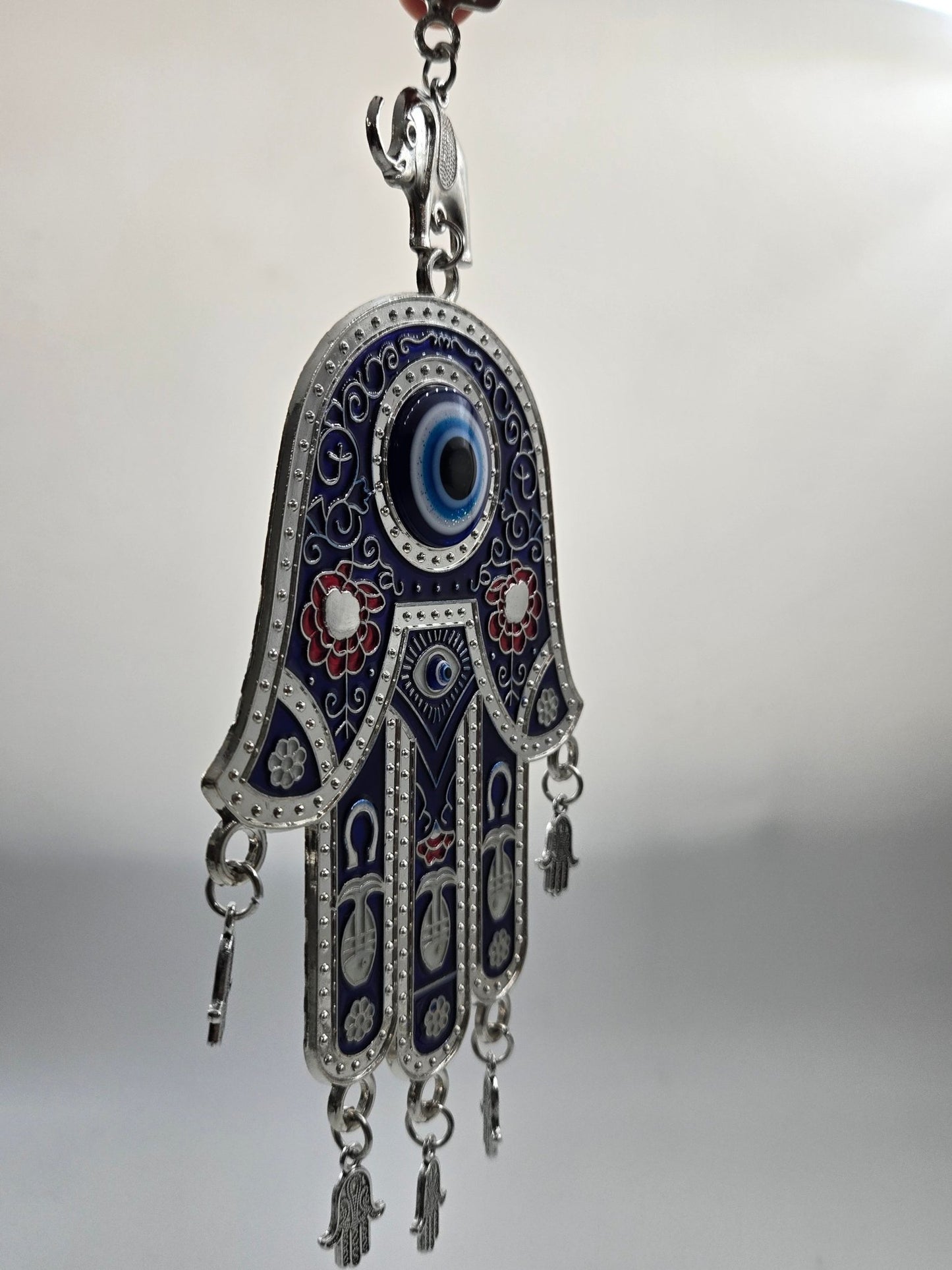 Pewter Hamsa with Evil Eye & Elephant – Hand of Mary - Christian Crafts