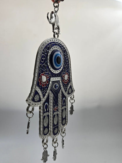 Pewter Hamsa with Evil Eye & Elephant – Hand of Mary - Christian Crafts