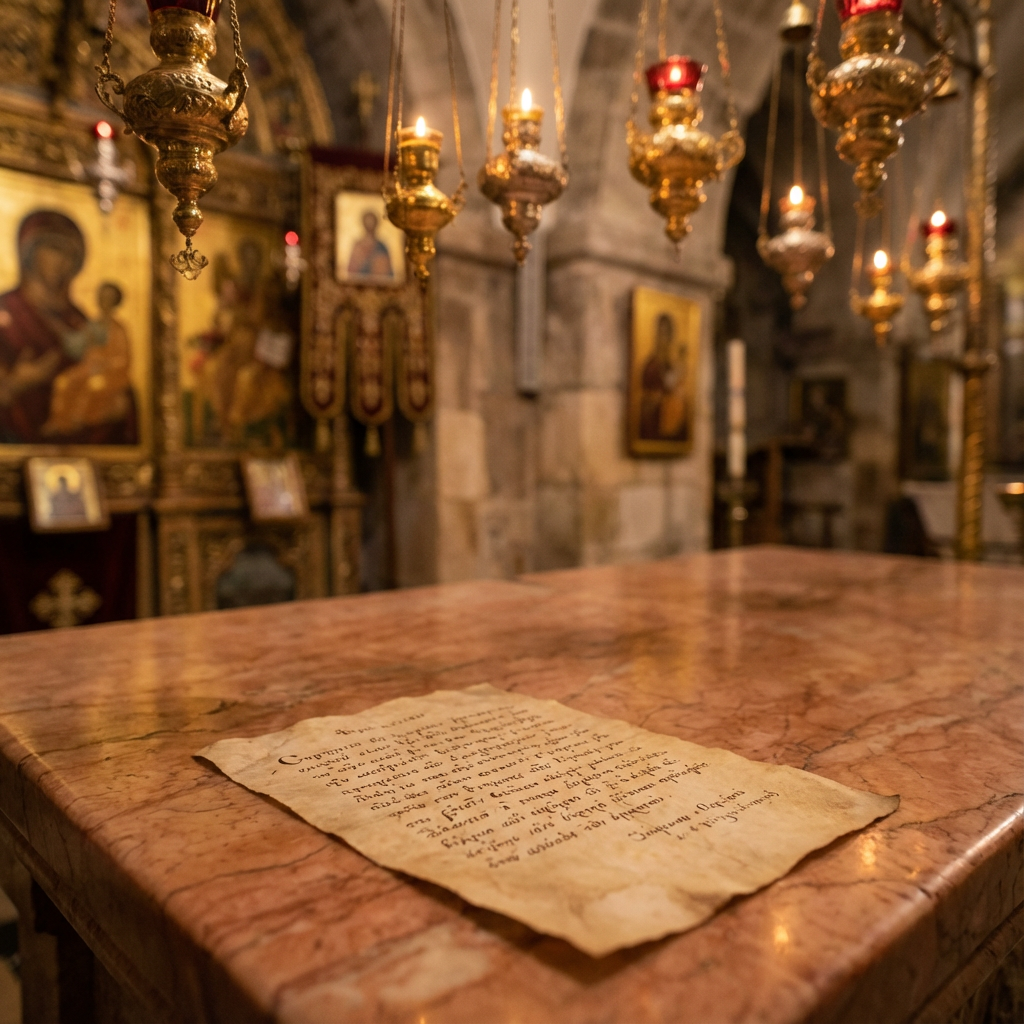 Prayer Service at the Stone of Anointing – Church of the Holy Sepulchre, Jerusalem