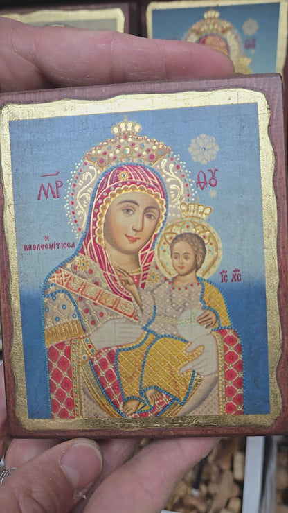 Handcrafted Smiling Virgin Mary Icon - Olive & Vine Collection