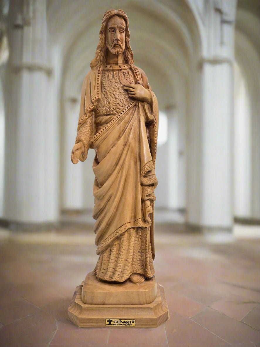 Sacred Heart Masterpiece | Hand - Carved Olive Wood (Holy Land) - Christian Crafts