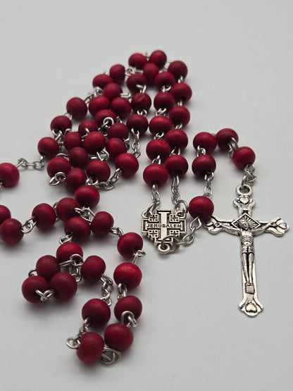 Sacred Holy Land Rosary: Olive Wood & Glass Beads with Holy Soil & Pewter Crucifix - Christian Crafts