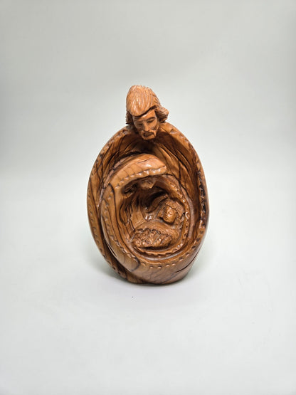 ٍSpecial & Unique - Holy Family Embrace — One - Piece Olive Wood Sculpture from the Holy Land - Christian Crafts