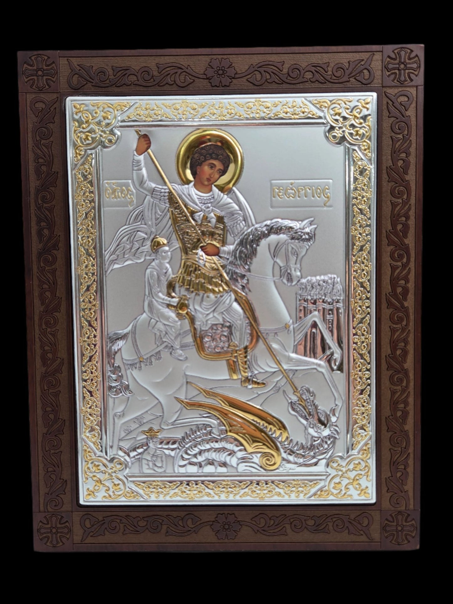 St. George Icon: Handcrafted Silver & Golden Plated from the Holy Land - Christian Crafts