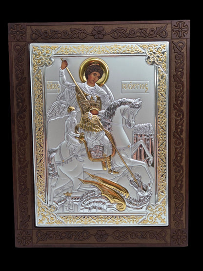 St. George Icon: Handcrafted Silver & Golden Plated from the Holy Land - Christian Crafts