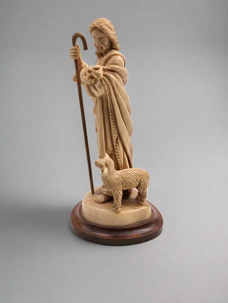 The Good Shepherd Olive Wood Sculpture - Handcrafted in the Holy Land - Christian Crafts