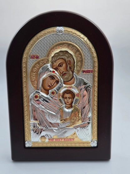 The Holy Family Icon: Silver & Golden - Plated on Wood - Christian Crafts