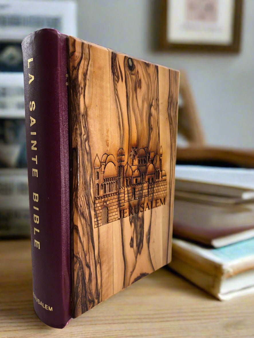 The "La Sante Bible" - Olive Wood Holy Bible from the Holy Land (French) - Christian Crafts