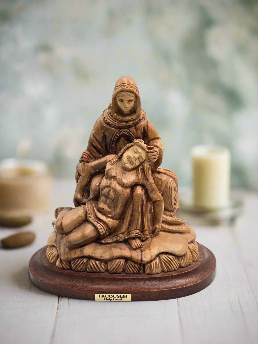 The Pieta Olive Wood Sculpture - The Master art - Christian Crafts