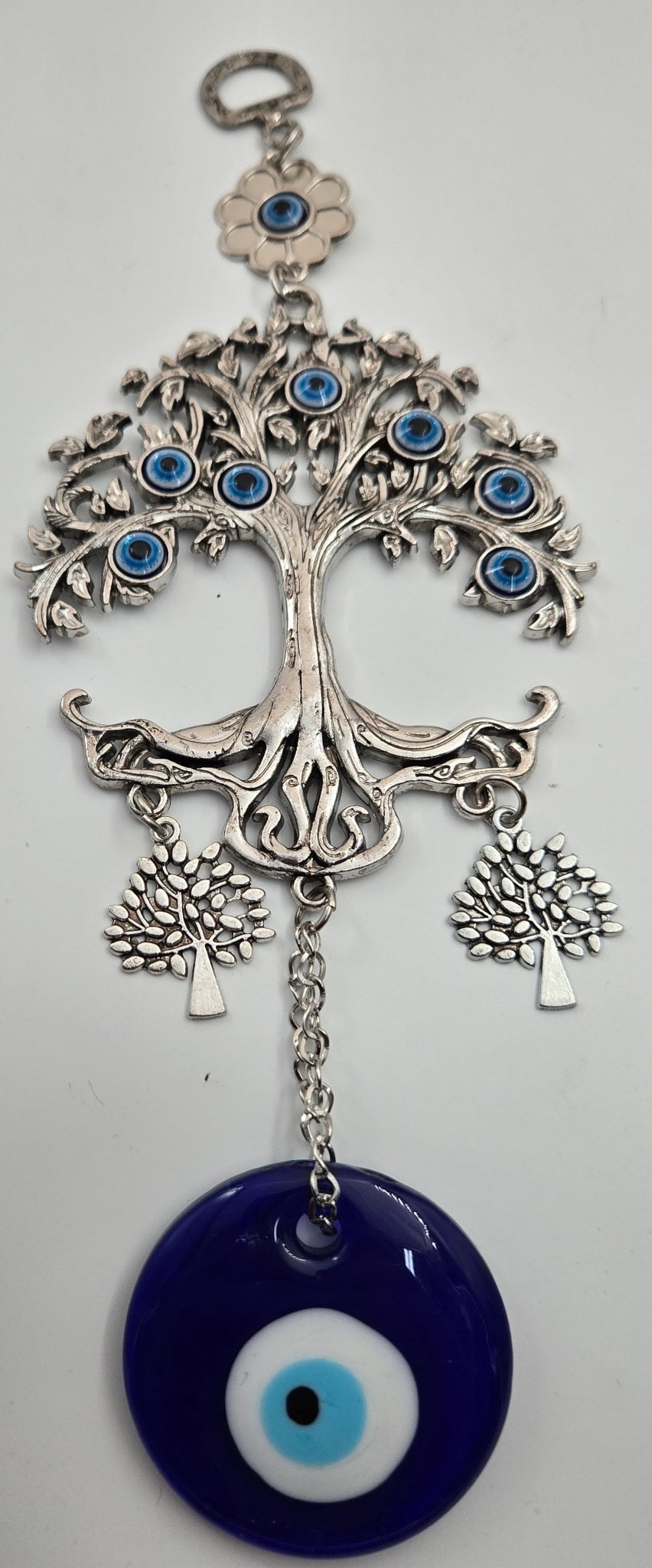 Tree of Life Evil Eye Wall Hanging — Pewter & Blue Glass Charm - Christian Crafts