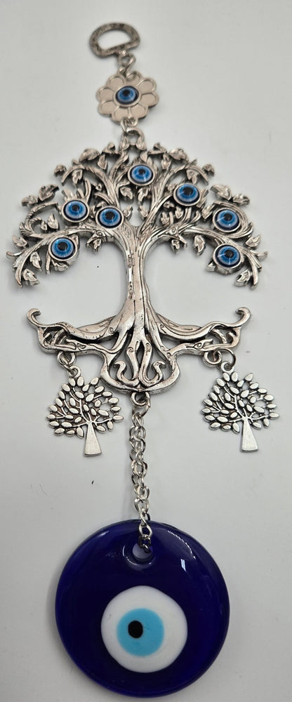 Tree of Life Evil Eye Wall Hanging — Pewter & Blue Glass Charm - Christian Crafts