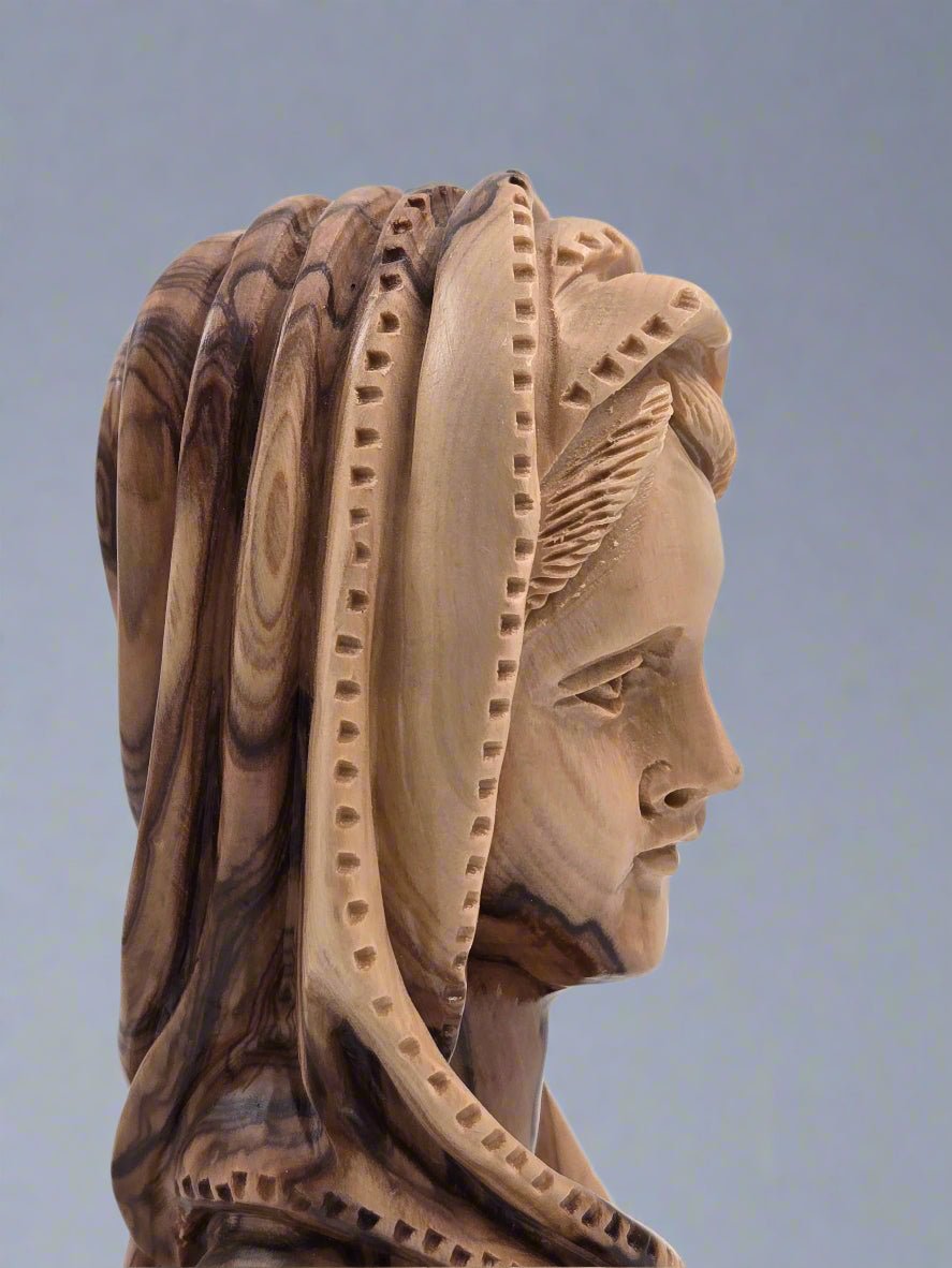Unique Olive Wood Virgin Mary Bust – Hand - Carved in the Holy Land - Christian Crafts