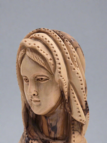 Unique Olive Wood Virgin Mary Bust – Hand - Carved in the Holy Land - Christian Crafts