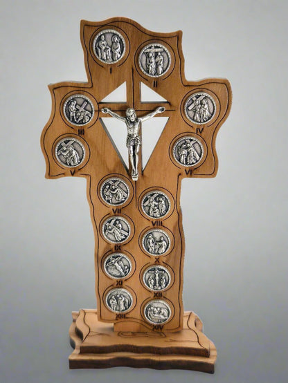 Via Dolorosa Olive Wood & Pewter Cross - Handcrafted in the Holy Land - Christian Crafts