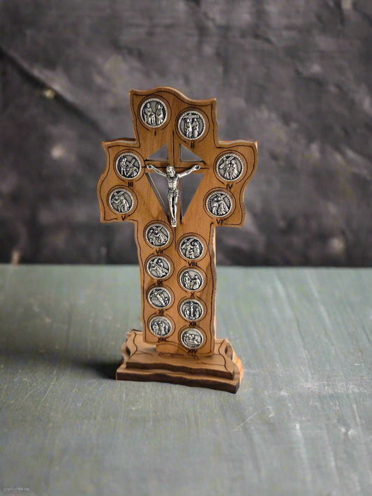 Via Dolorosa Olive Wood & Pewter Cross - Handcrafted in the Holy Land - Christian Crafts