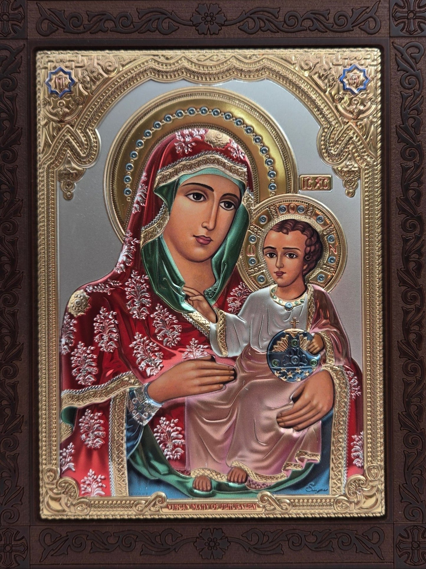 Virgin Mary of Jerusalem Icon - Handcrafted Silver from the Holy Land - Christian Crafts